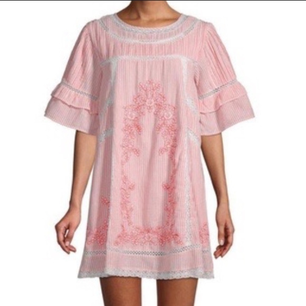 Free People embroidered Boho Sunny Day dress Gingham‎ plaid cotton dress Sz S